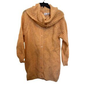 GS International Mohair Blend Womens Small Peach Long Button-Front Cardigan Swea